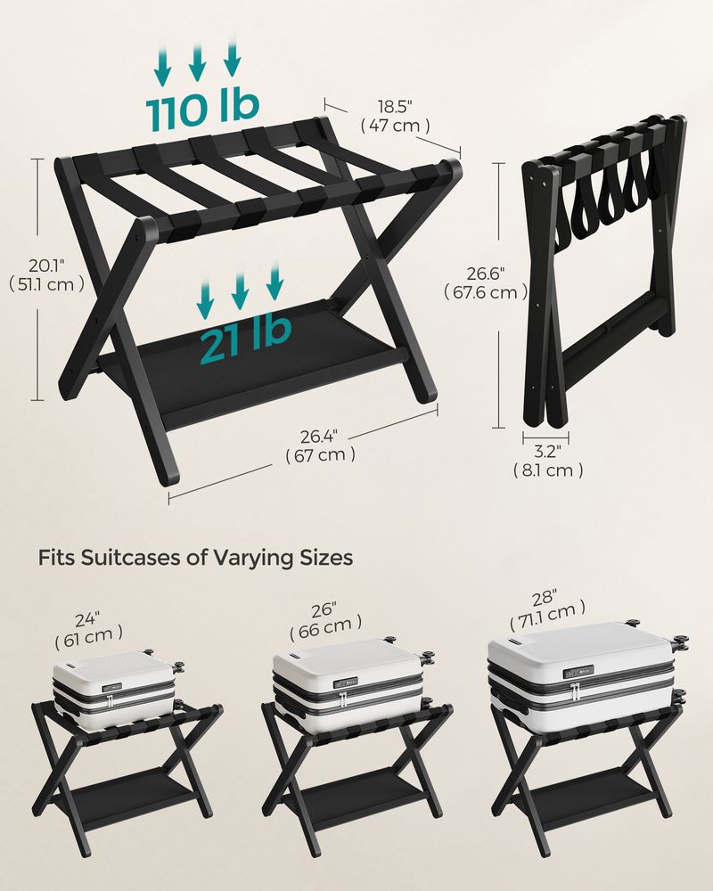 SONGMICS Folding Suitcase Stand with Storage Shelf