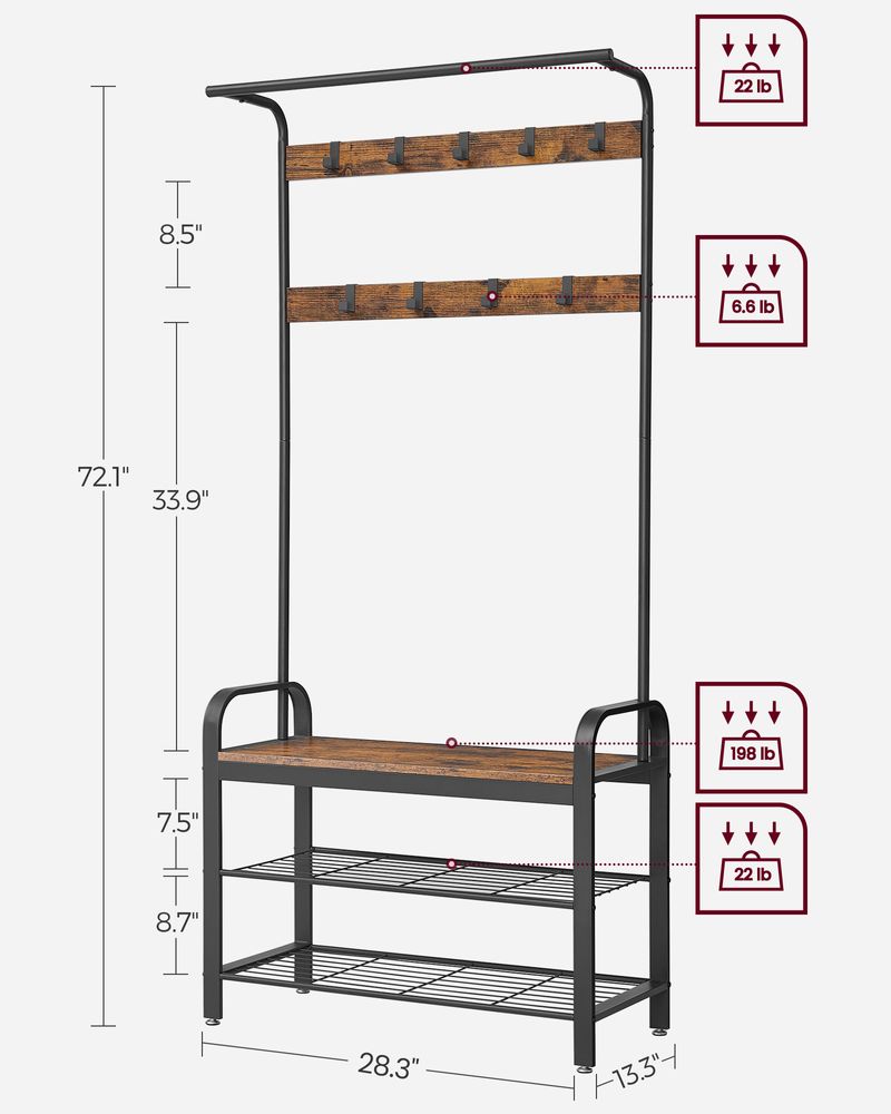 VASAGLE Coat Rack with Shoe Bench for Entryway