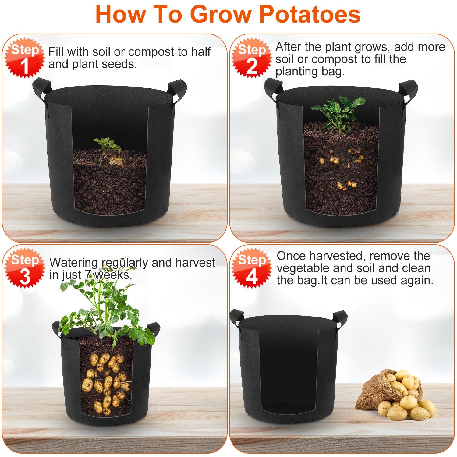 3 Pack Plant Grow Bags Potato Vegetable Planter Bags Breathable Planting Fabric Pots 3Gallons