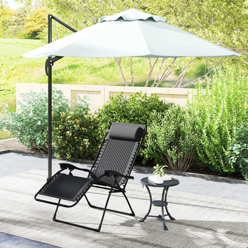 Wicker Folding Lounge Chair with Adjustable Backrest, Rattan Recliner Chair with Headrest & Side Table Tray, Black