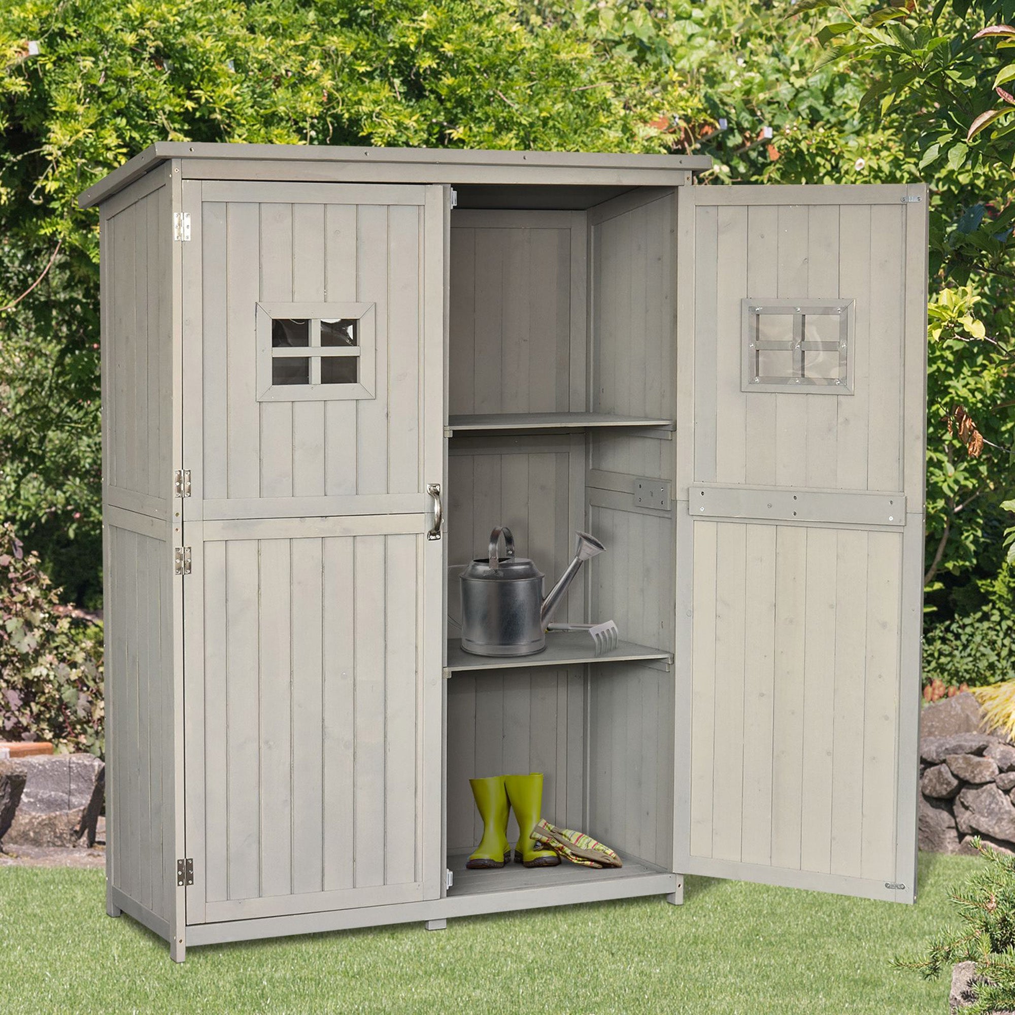Outsunny Wooden Garden Storage Shed 4x1.5ft Outdoor Tool Organizer with Windows Double Door