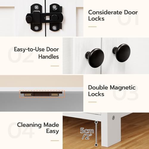 HOOBRO Cat Litter Box Enclosure Furniture, Hidden Cat Washroom with Divider, Pet House End Table, White