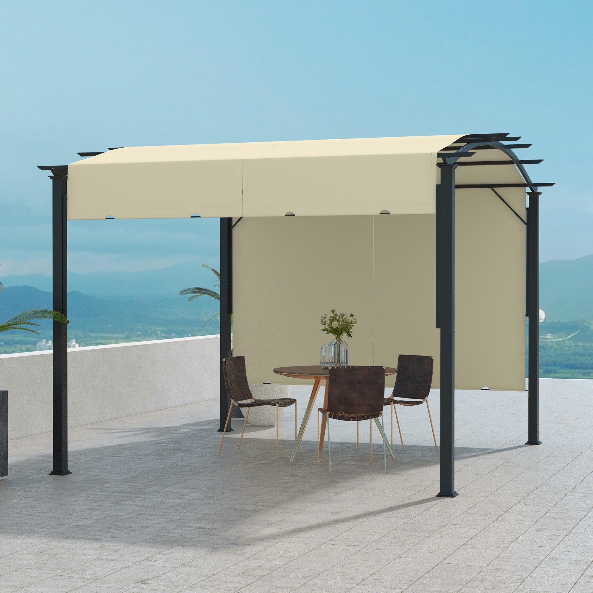 Outsunny 11' x 11' Retractable Pergola Canopy for Patio, Backyard, Beige