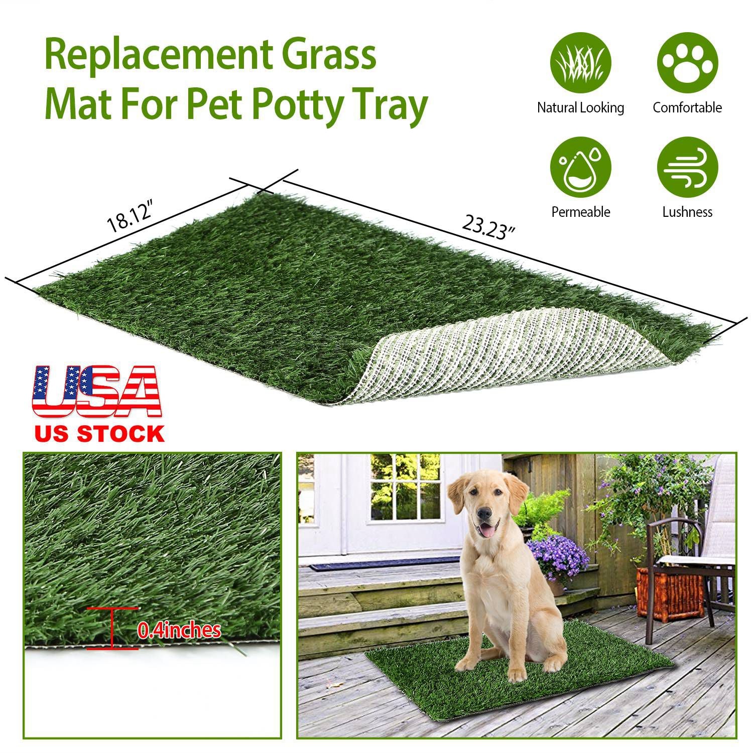 23.23x18.12” Replacement Grass Mat For Pet Potty Tray Dog Pee Potty Grass Turf Pad Fast Drainage Easy Cleaning