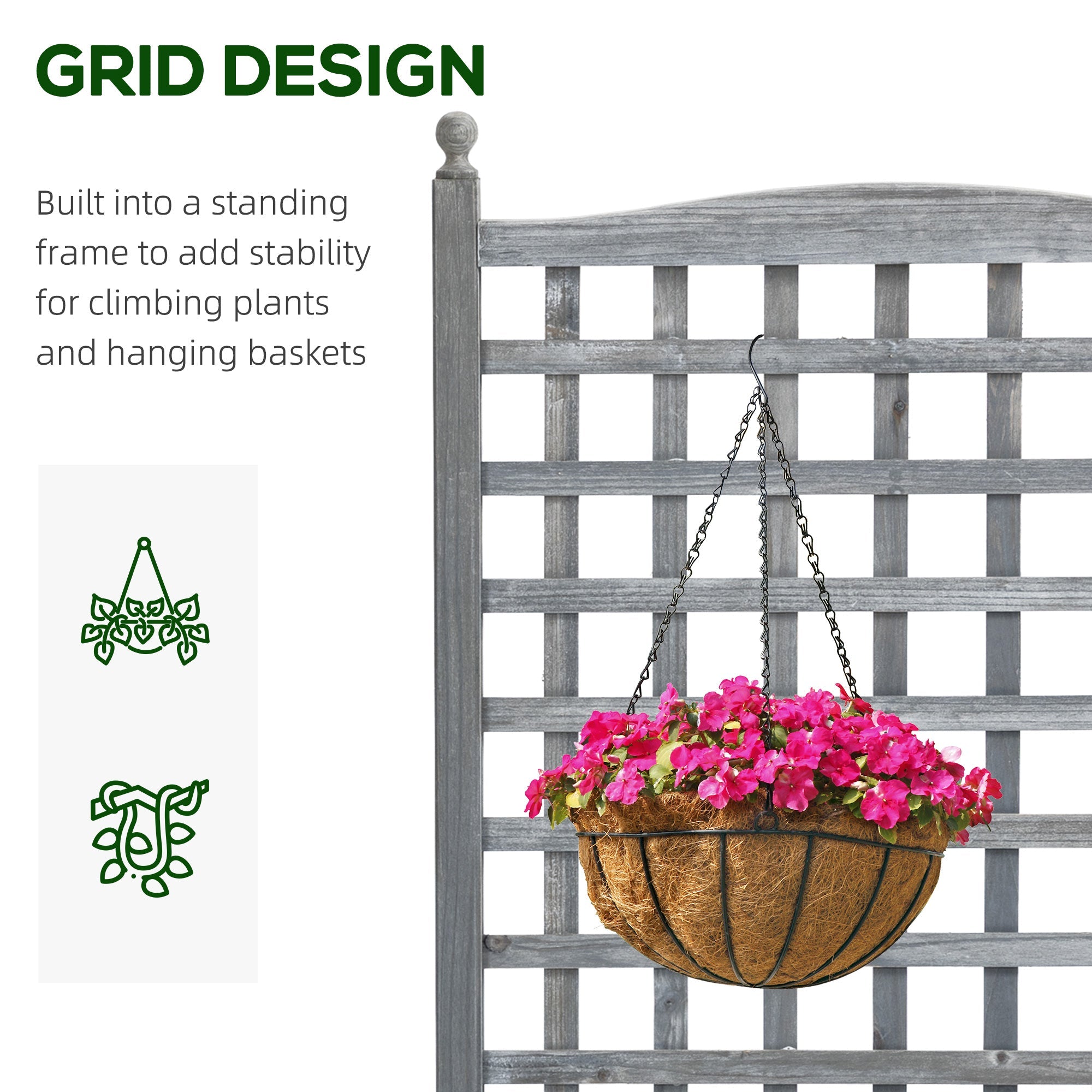 Outsunny Raised Garden Planter Box with Trellis Climbing Vines Free Standing Flower Pot Display Rack Grey