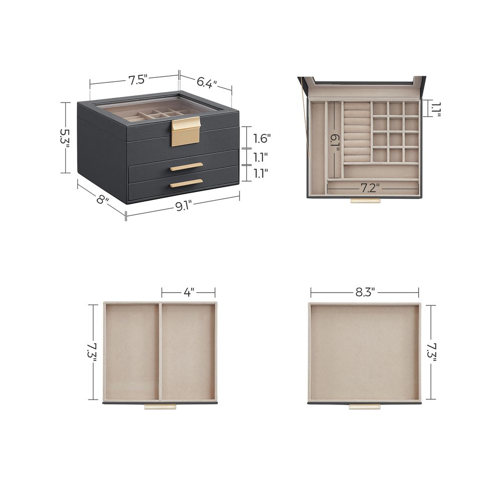 SONGMICS Jewelry Box with Glass Lid