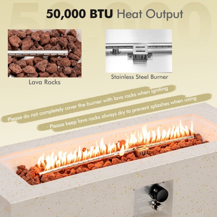 42 Inch 50,000 BTU Rectangle Terrazzo Fire Pit Table with PVC Cover