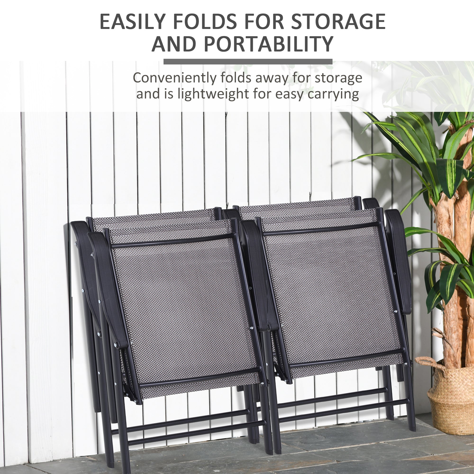 Outsunny Garden Chairs Set of 2 Foldable Texteline Steel Frame Outdoor Patio Seat Black