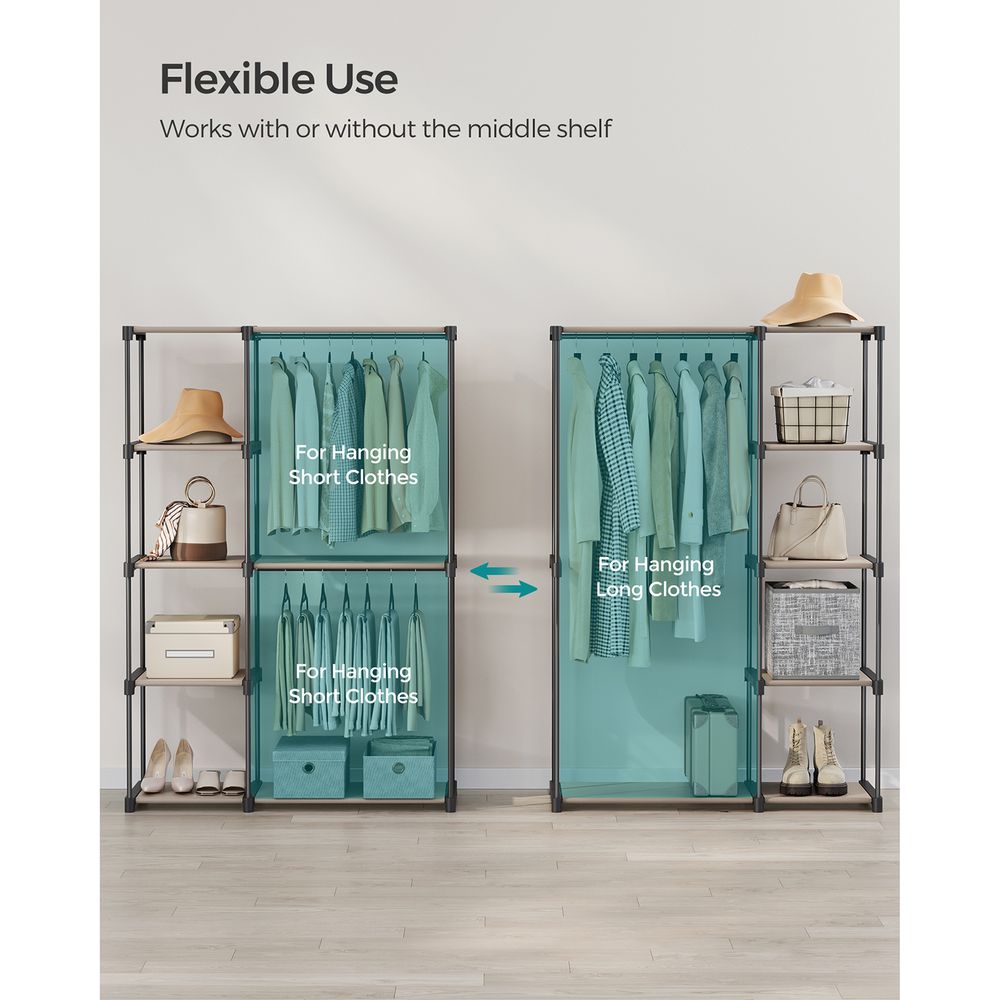 SONGMICS Freestanding Closet Organizer with Shelves, Hanging Rods