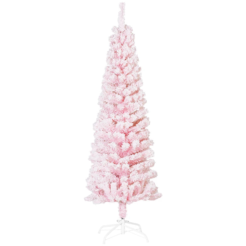 HOMCOM Flocked Pencil Christmas Tree with Realistic Branch Tips, Folding Metal Stand, Multicolor