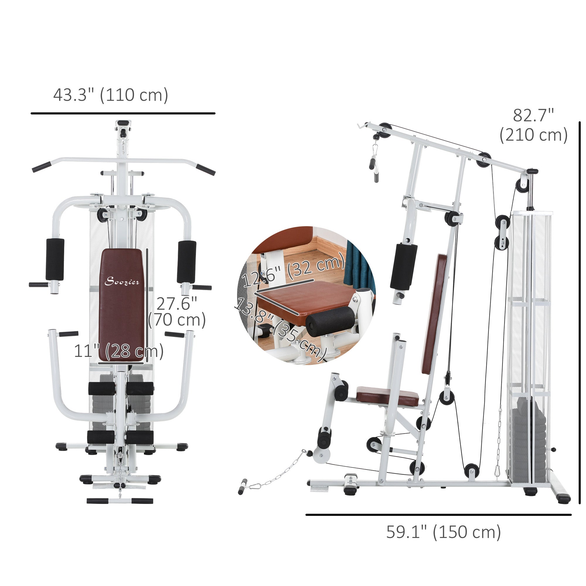 Soozier Home Gym, Multifunction Gym Equipment Workout Station with 100Lbs Weight Stack for Lat Pulldown, Leg Extensions, Preacher Bicep Curls, Triceps Pulldowns, Chest Press, White