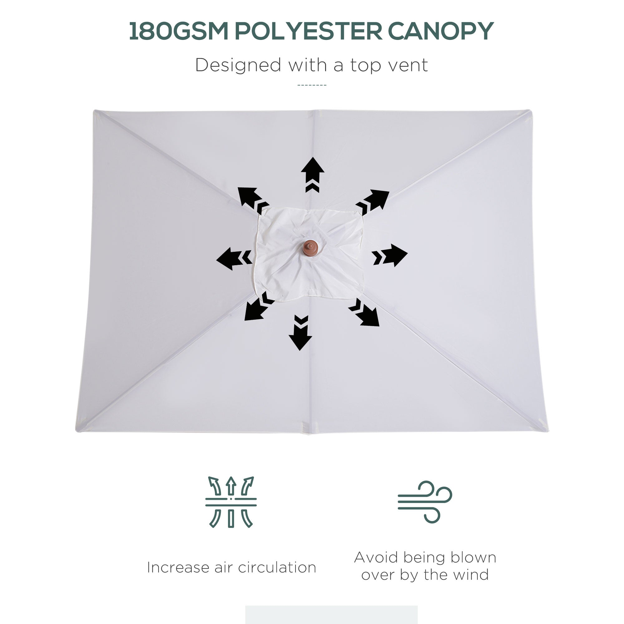 Outsunny Square Wooden Patio Umbrella: 6.6x5ft Fir Market Parasol with Tilt & 6 Ribs, Cream White