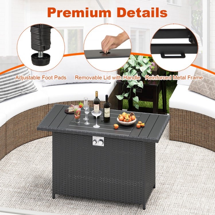 44.5 Inch Propane Fire Pit Table Rattan Gas 2-in-1 with Stainless Steel Burner