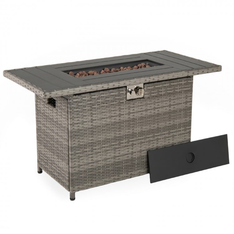 44.5 Inch Propane Fire Pit Table Rattan Gas 2-in-1 with Stainless Steel Burner