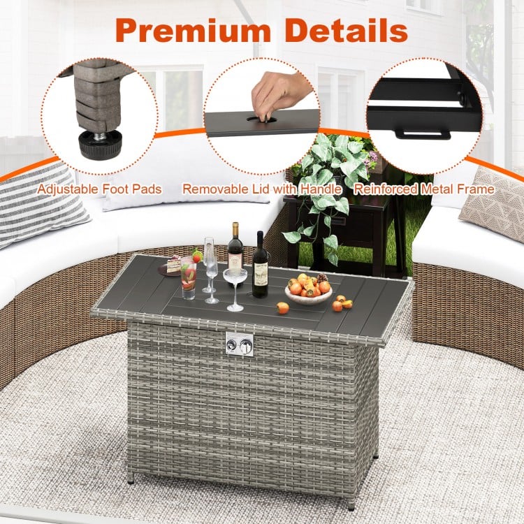 44.5 Inch Propane Fire Pit Table Rattan Gas 2-in-1 with Stainless Steel Burner
