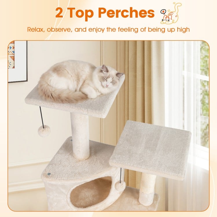 44 Inch Tall Kitten Tower with Condo and 2 Plush Perches-Beige