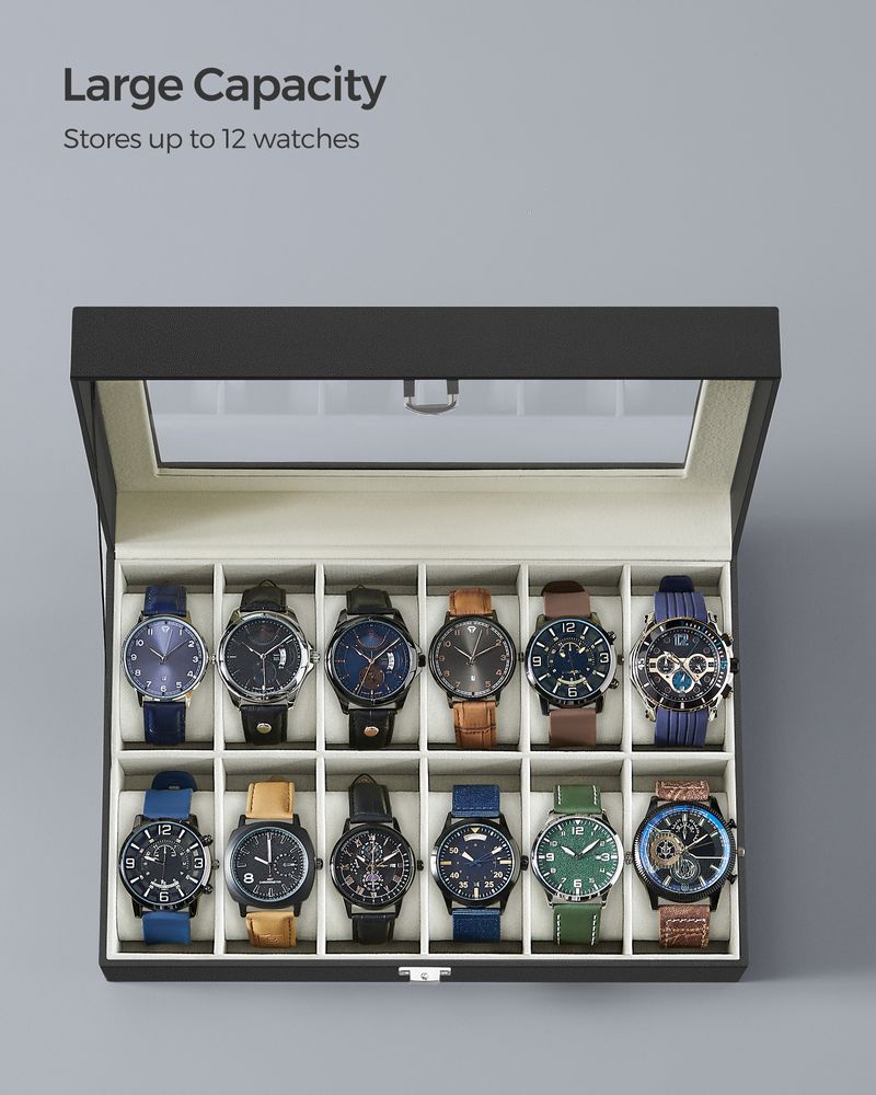SONGMICS 6 & 12-Slot Watch Box with Large Glass Lid