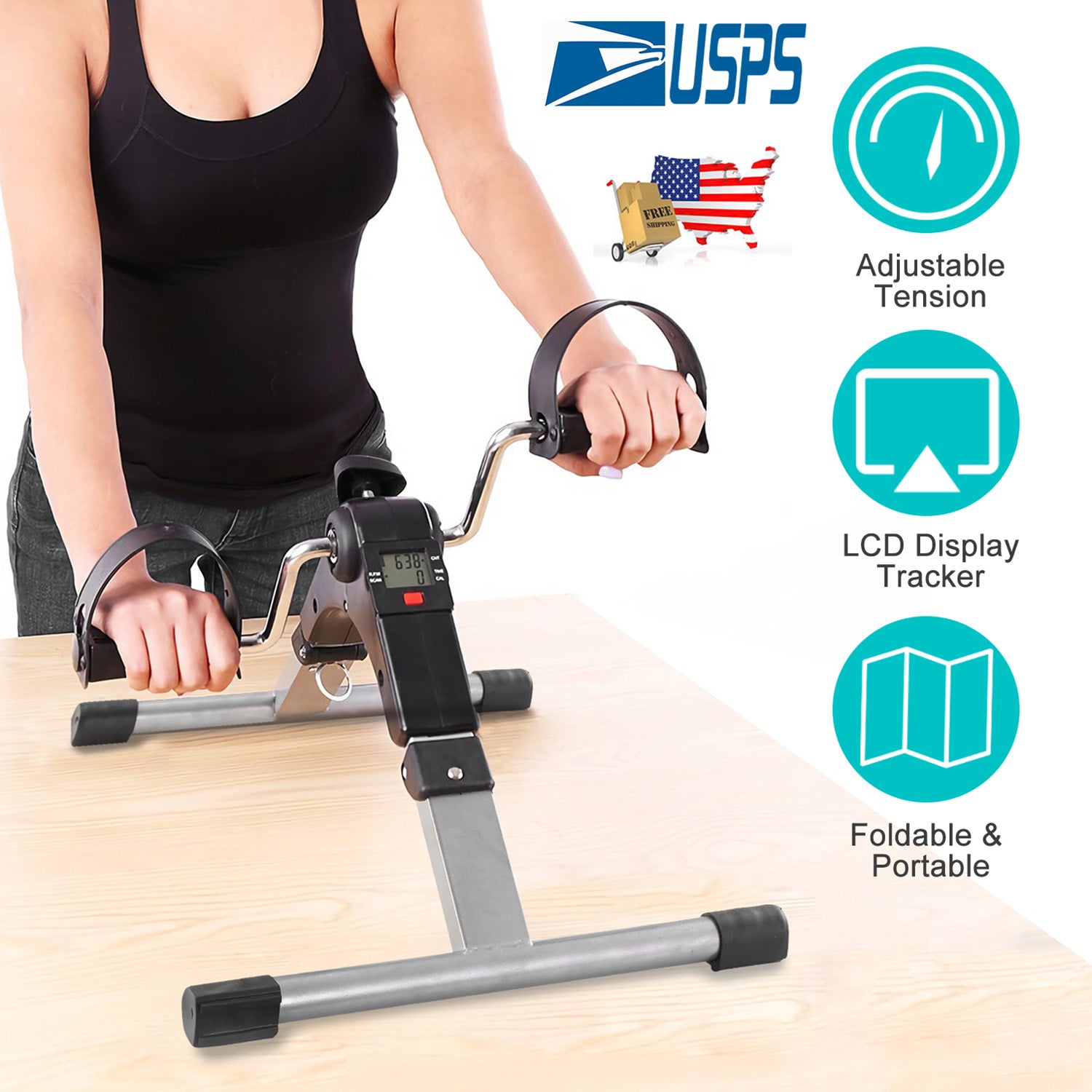 Foldable Exercise Bike Pedal Fitness Exerciser Cycle Bike w/ LCD Display Mini Pedal Exerciser for Leg Arm Physical Therapy Home Office Gym