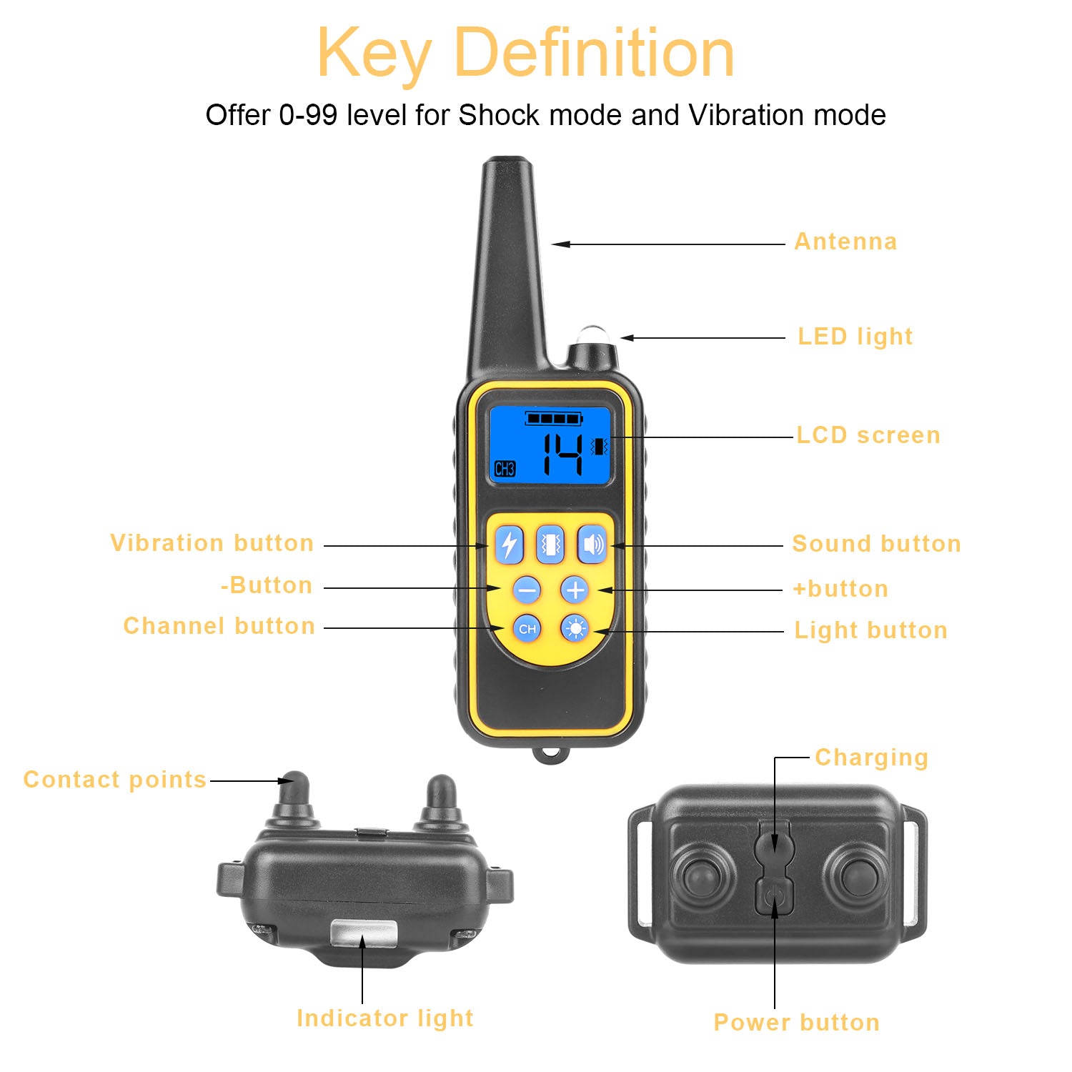 iMounTEK Dog Training Collar IP67 Waterproof Pet Trainer 300mAh Rechargeable 875 Yard Remote Control 4 Modes Adjustable Level