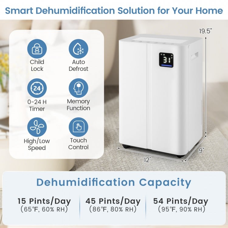 4500 Sq.Ft 54 Pints Dehumidifier with 3 Modesfor Home and Basement