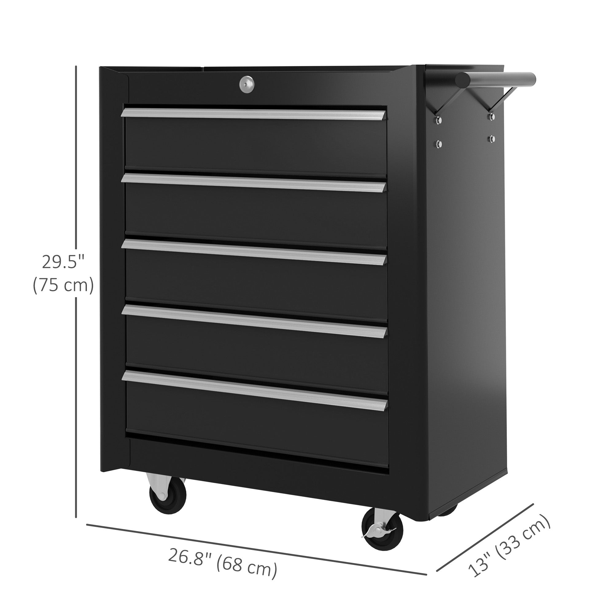 HOMCOM 5 Drawer Steel Rolling Tool Cabinet Wheeled Storage Cart Box, Black, 31"