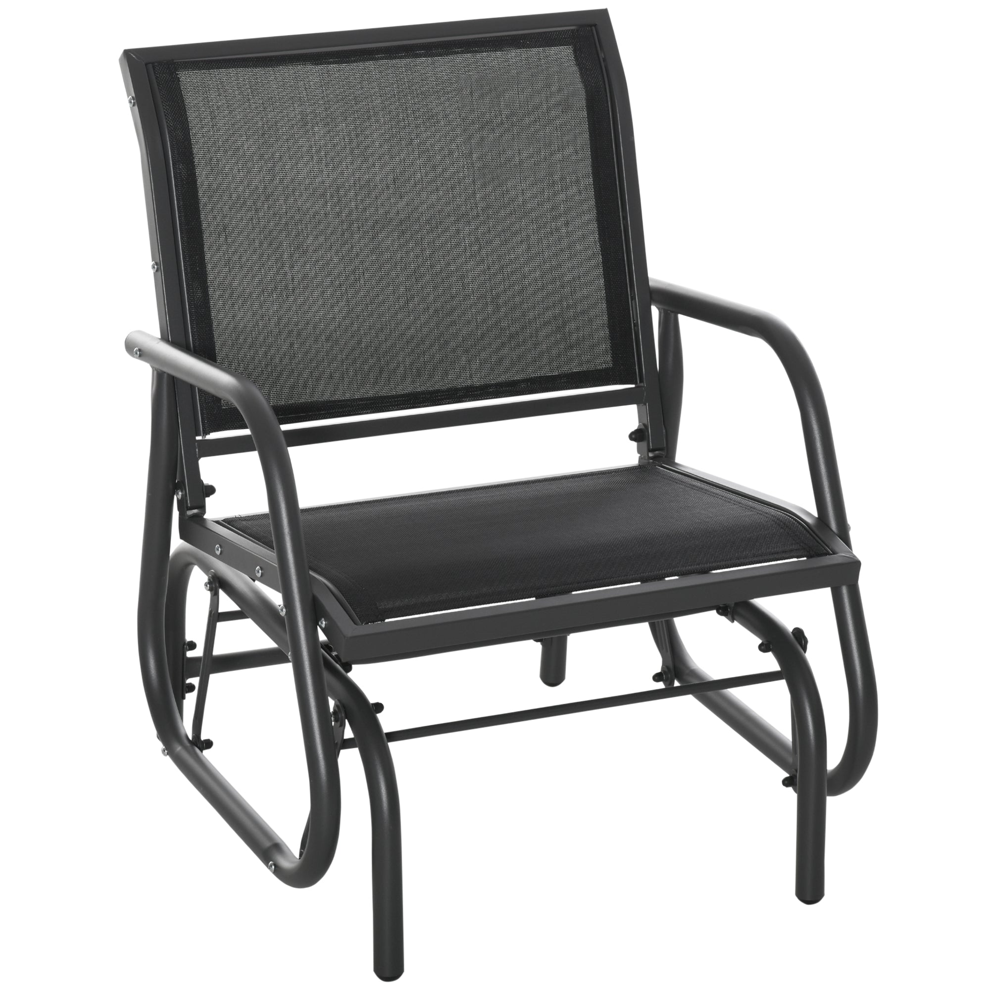 Outsunny Outdoor Glider Swing Chair with Breathable Mesh Seat and Backrest Steel Frame Curved Rocking Arms Dark Grey and Black