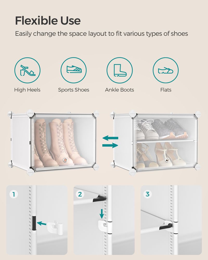 SONGMICS Cubes Plastic Shoe Rack with Doors, Holds Up to 16 to 48 Pair of Shoes