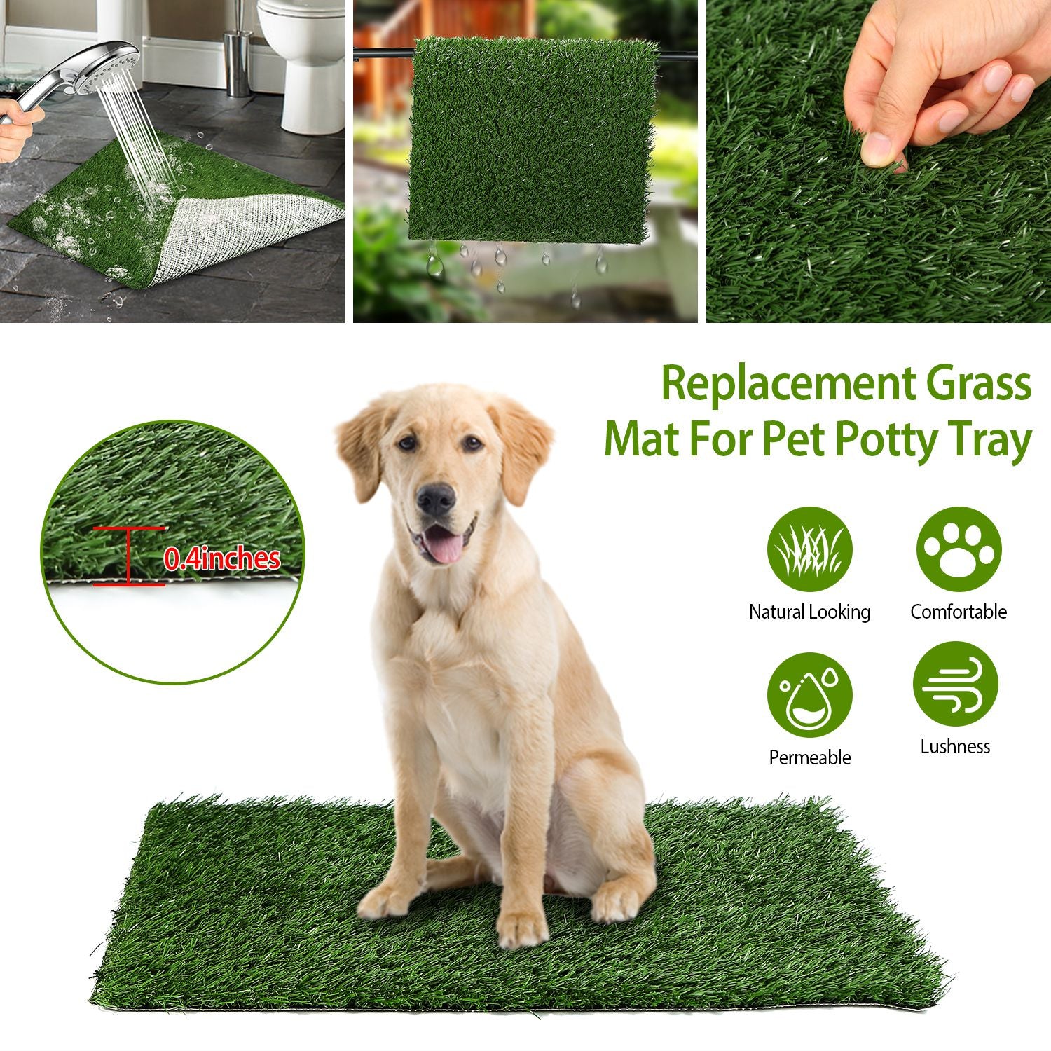 23.23x18.12” Replacement Grass Mat For Pet Potty Tray Dog Pee Potty Grass Turf Pad Fast Drainage Easy Cleaning