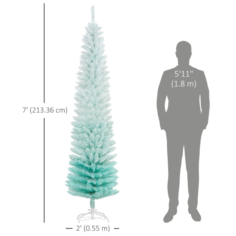 HOMCOM Pencil Christmas Tree, Slim Artificial Xmas Tree in Deep Blue & Mint, Skinny Holiday Decoration for Home & Office