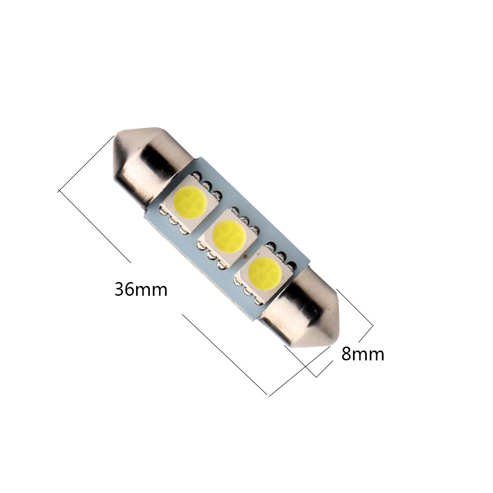 36MM 3SMD LED Dome Reading License Trunk Door Light 12V White with Polarity HYUGA (2 Bulbs)