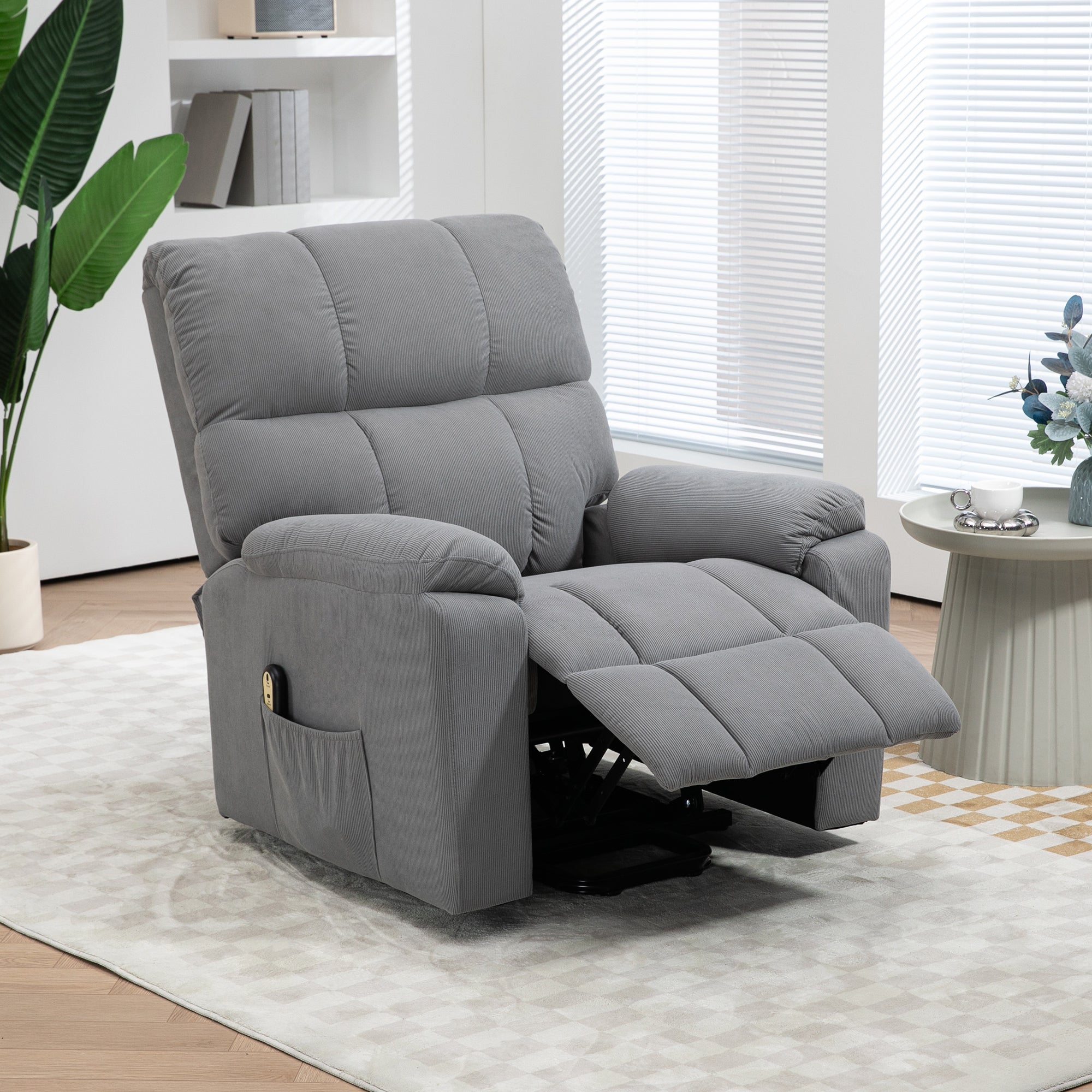 HOMCOM Electric Recliner Lift Chair for Elderly Fabric Upholstery Remote Control Side Storage Pockets Elegant Grey