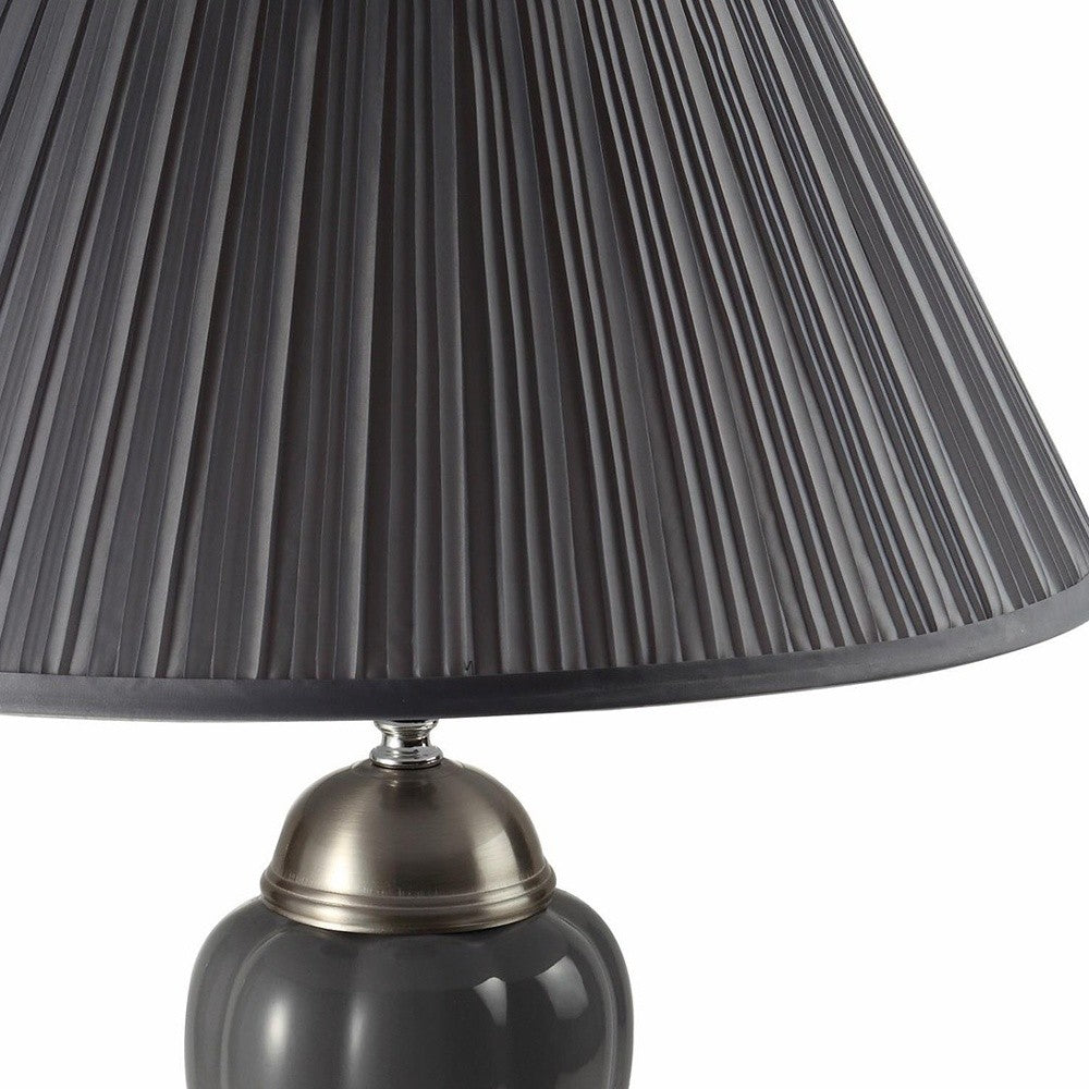 27" Gray and Silver Metal Urn Table Lamp With Gray Empire Shade