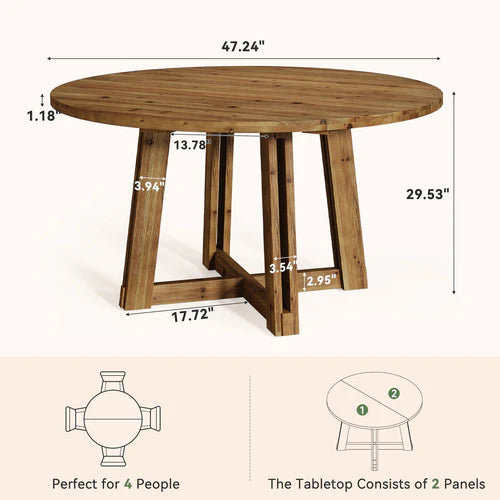 Conference Table 47" Solid Wood Round Meeting Table with Thickened Tabletop and Cross Base Design Brown