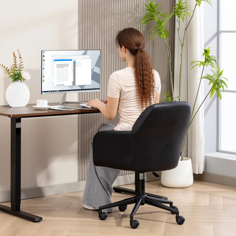 Swivel Office Chair, Faux Leather Desk Chair with Adjustable Height, Study, Black