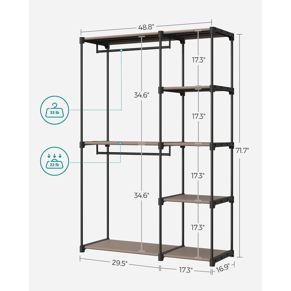 SONGMICS Freestanding Closet Organizer with Shelves, Hanging Rods