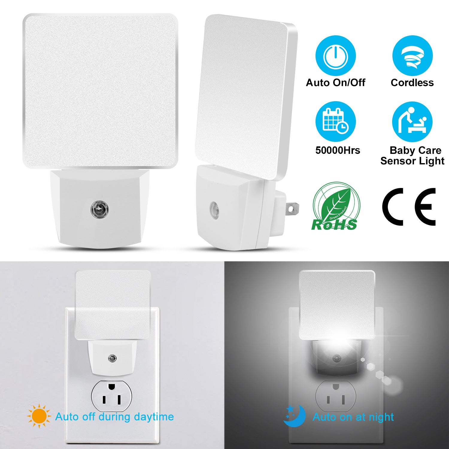 LED Night Light Dusk To Dawn Sensor Lamps Plug-in Light for Hallway Kitchen Bathroom