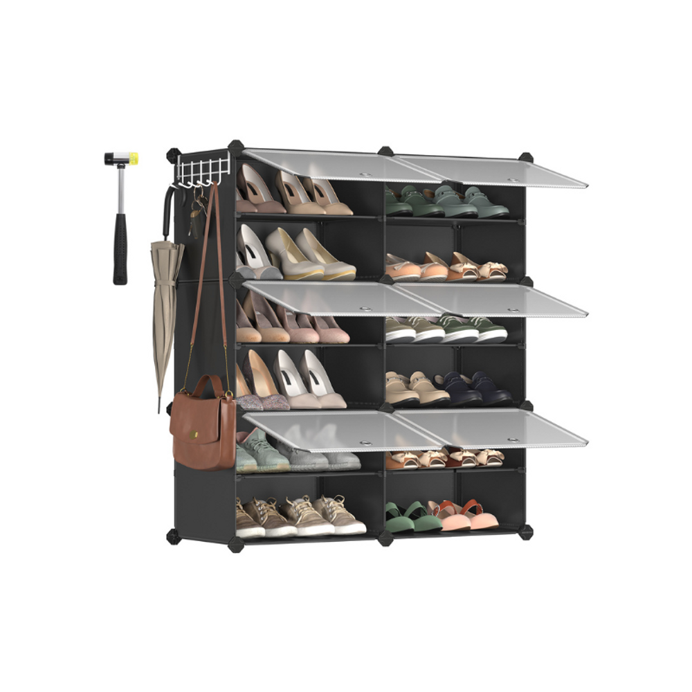 SONGMICS Cubes Plastic Shoe Rack with Doors, Holds Up to 16 to 48 Pair of Shoes