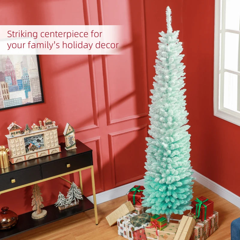 HOMCOM Pencil Christmas Tree, Slim Artificial Xmas Tree in Deep Blue & Mint, Skinny Holiday Decoration for Home & Office