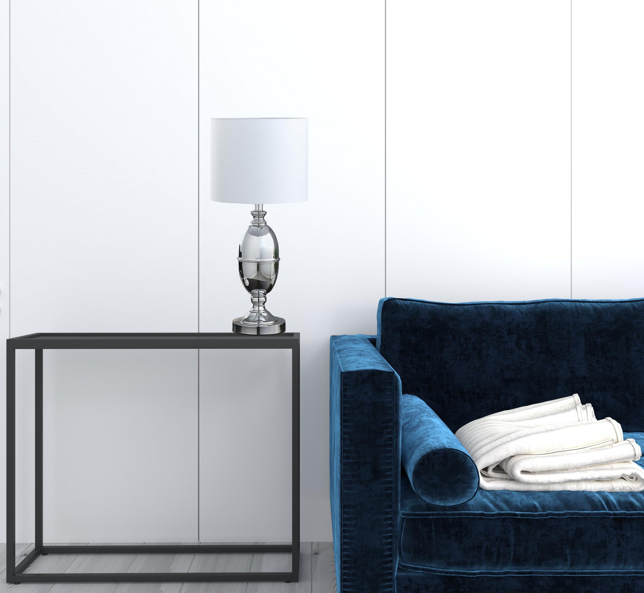 25" Silver Chrome Metal Standard Table Lamp With White Shade