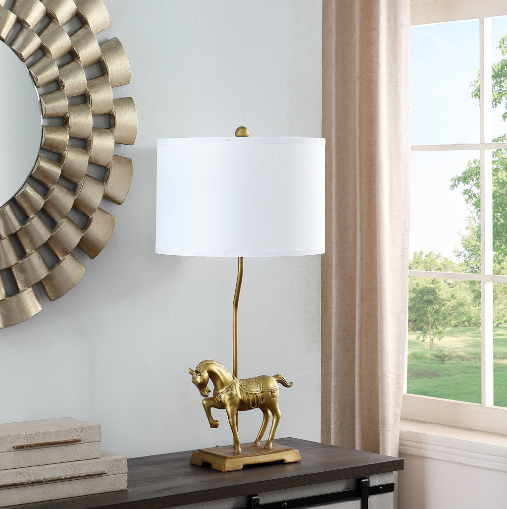 30" Gold Stallion Horse Table Lamp With White Shade