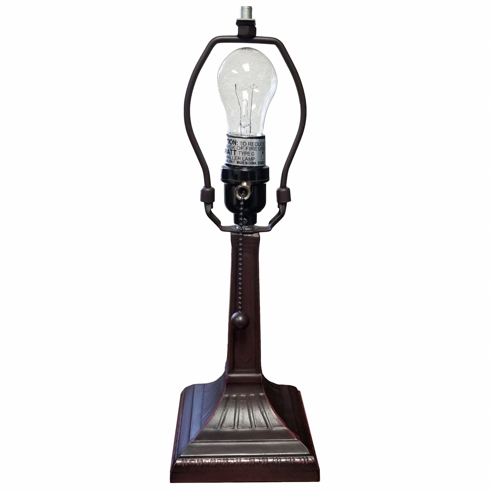 15" Dark Brown Metal Candlestick Table Lamp With Pink and Black Empire Shade