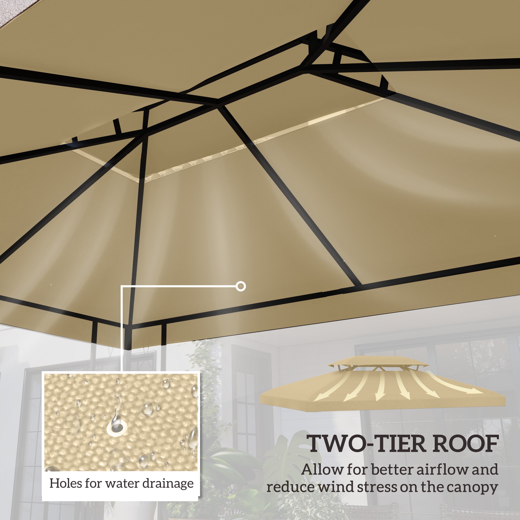 Outsunny 13.1' x 9.8' Gazebo Cover, Gazebo Replacement Canopy with 2 Tier Top for Garden, Patio, Outdoor, Beige