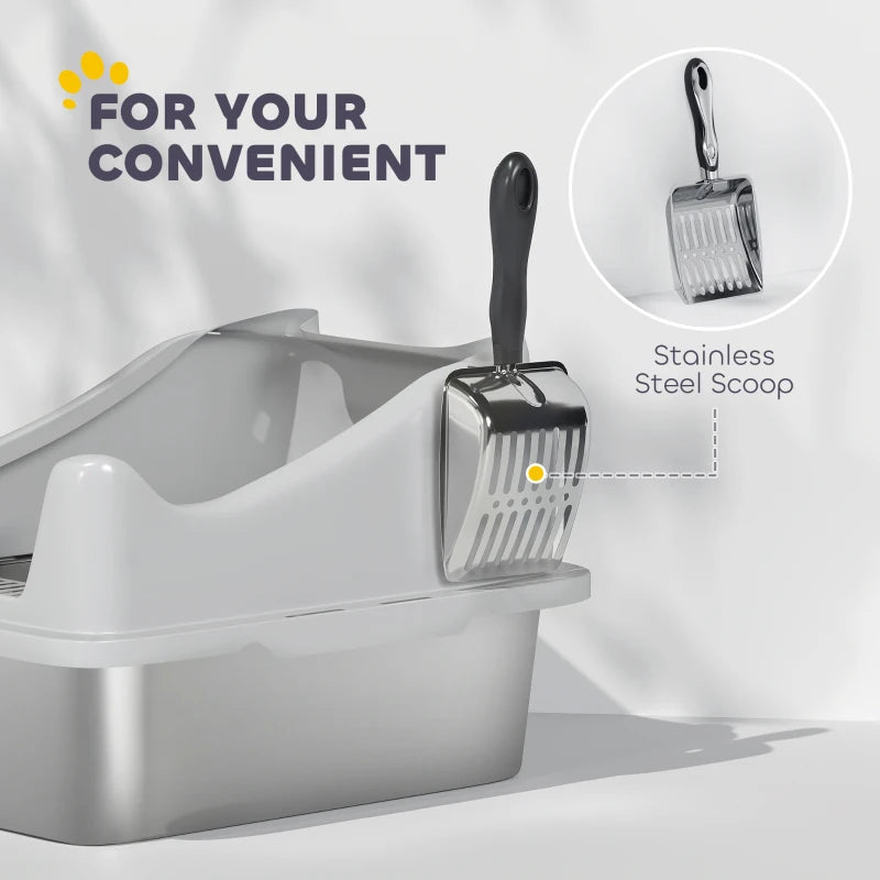 Cat Litter Box Stainless Steel with Metal Litter Scoop, Never Absorbs Odors, Anti Leakage, 17" x 13" x 10", Grey