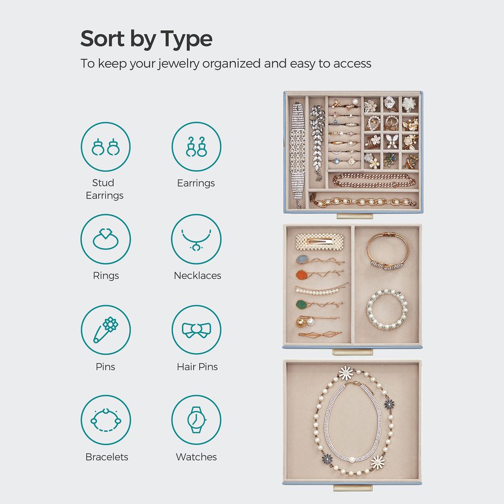 SONGMICS Jewelry Box with Glass Lid