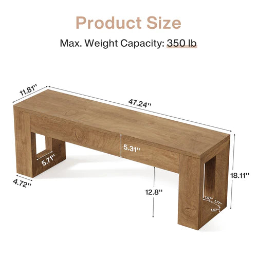 Dining Bench 47" Farmhouse Kitchen Dinner Bench Seat Rustic Wood