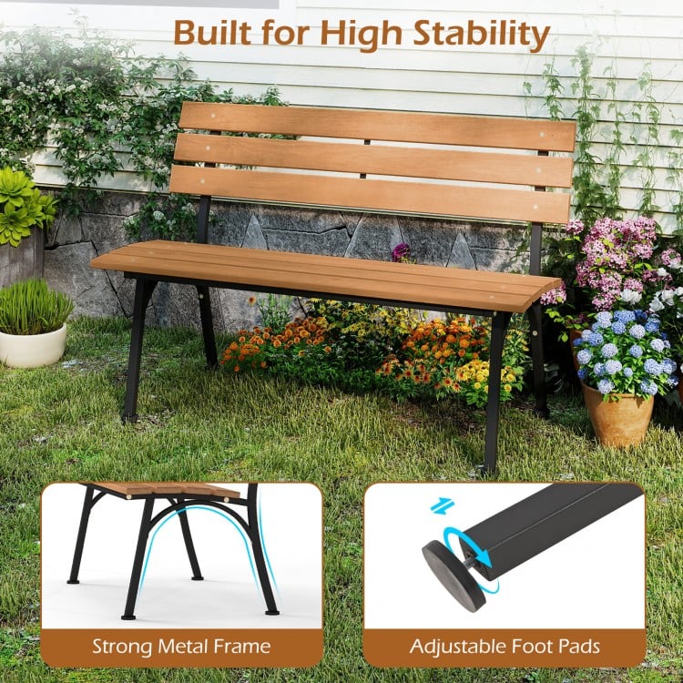 47 Inch Outdoor Acacia Wood Bench with Metal Frame and Slatted Seat