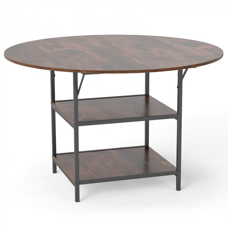 47 Inch Round Dining Table for 4-6 People Large Kitchen Table with 2-Tier Storage Shelves-Rustic Brown