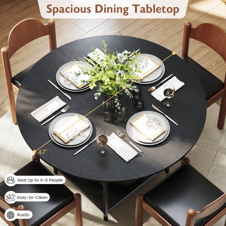 47 Inch Round Dining Table for 4-6 People Large Kitchen Table with 2-Tier Storage Shelves-Black