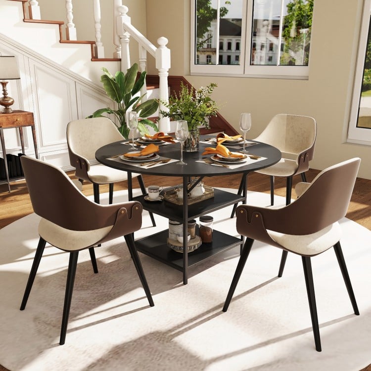 47 Inch Round Dining Table for 4-6 People Large Kitchen Table with 2-Tier Storage Shelves-Black