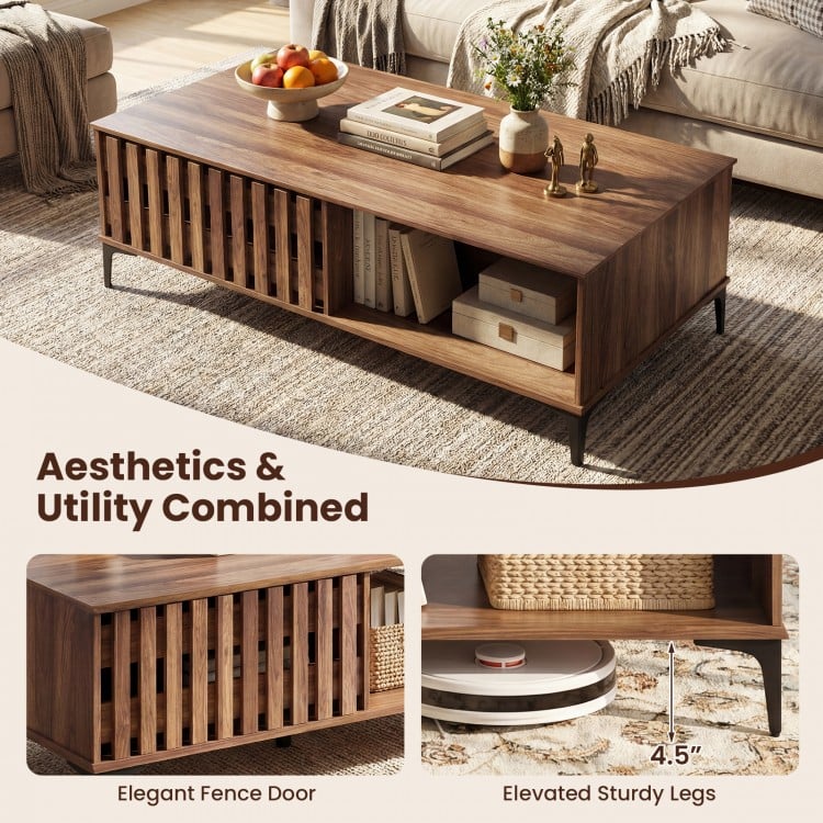 47 Inches Mid Century Coffee Table Farmhouse Wooden Center Table-Walnut